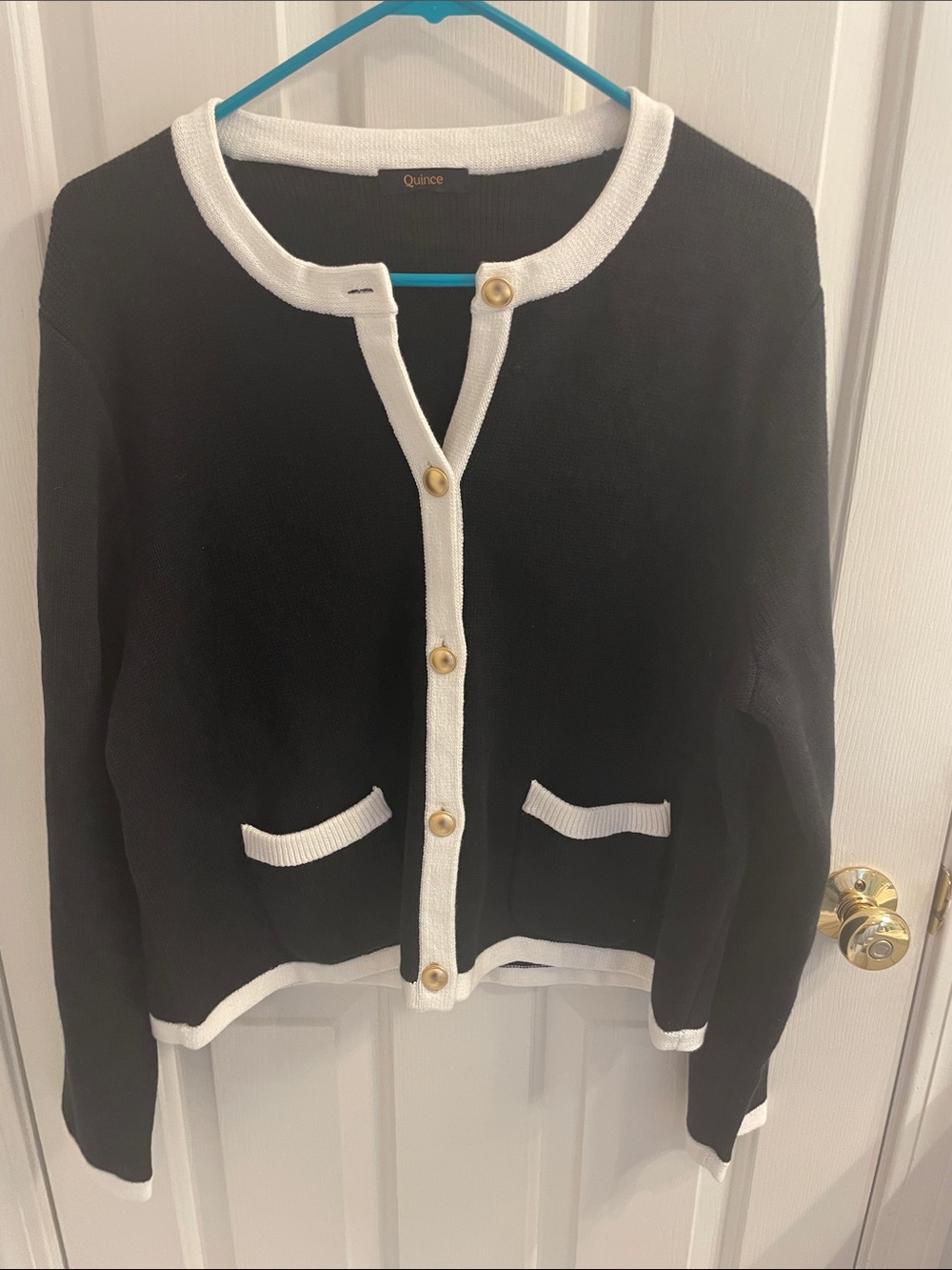 Quince Black & White Color Block Organic Cotton Sweater Jacket